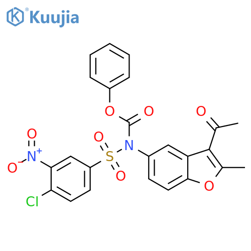 phenyl N-(3-acetyl-2-methyl-1-benzofuran-5-yl)-N-(4-chloro-3-nitrobenzenesulfonyl)carbamate structure