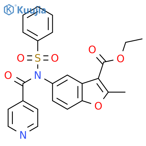 ethyl 5-N-(benzenesulfonyl)pyridine-4-amido-2-methyl-1-benzofuran-3-carboxylate structure
