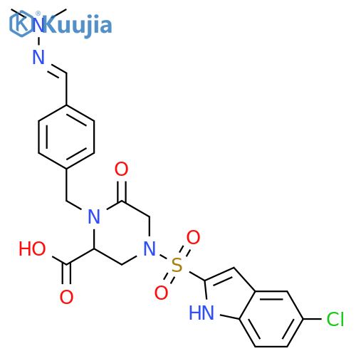 2-Piperazinecarboxylic acid, 4-[(5-chloro-1H-indol-2-yl)sulfonyl]-1-[[4-[(dimethylamino)iminomethyl]phenyl]methyl]-6-oxo-, (2R)- structure
