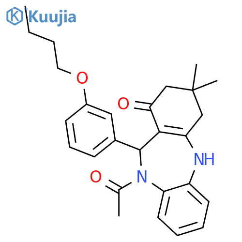 <br>10-Acetyl-11-(3-butoxy-phenyl)-3,3-dimethyl-2,3,4,5,10,11-hexahydro-dibenzo [b,e][1,4]diazepin-1-one structure