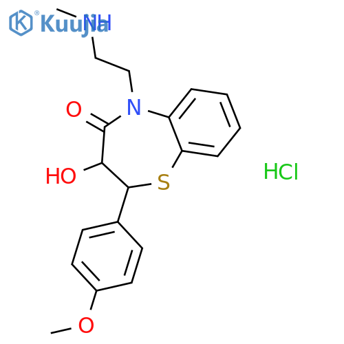 1,5-Benzothiazepin-4(5H)-one,2,3-dihydro-3-hydroxy-2-(4-methoxyphenyl)-5-[2-(methylamino)ethyl]-,hydrochloride (1:1) structure