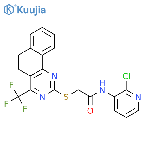 <br>N-(2-chloropyridin-3-yl)-2-{[4-(trifluoromethyl)-5,6-dihydrobenzo[h]quinazo lin-2-yl]thio}acetamide structure