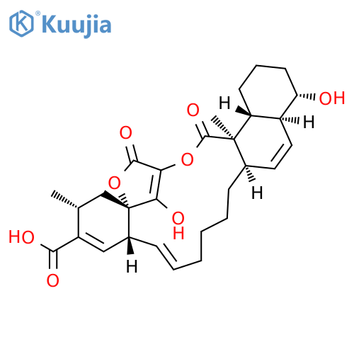 18H-16a,19-Metheno-16aH-benzo[e]naphtho[2,1-m][1,4]dioxacyclopentadecin-14-carboxylic acid, 1,2,3,4,4a,6a,7,8,9,10,12a,15,16,21,21a,21b-hexadecahydro-4,22-dihydroxy-15,21a-dimethyl-18,21-dioxo-, (4S,4aS,6aR,11E,12aR,15R,16aS,21aR,21bR)- (9CI) structure