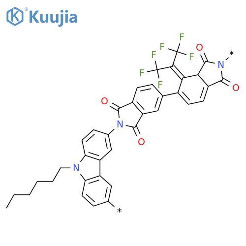 Poly[(9-hexyl-9H-carbazole-3,6-diyl)(1,3-dihydro-1,3-dioxo-2H-isoindole-2,5-diyl)[2,2,2-trifluoro-1-(trifluoromethyl)ethylidene](1,3-dihydro-1,3-dioxo-2H-isoindole-5,2-diyl)] structure