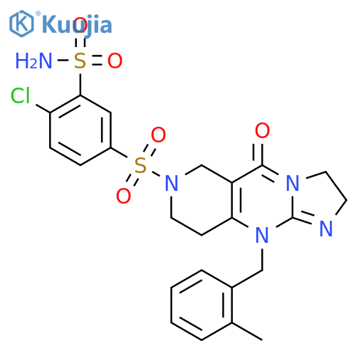 2-chloro-5-{[10-(2-methylbenzyl)-5-oxo-2,3,6,8,9,10-hexahydroimidazo[1,2-a]pyrido[4,3-d]pyrimidin-7(5H)-yl]sulfonyl}benzenesulfonamide structure