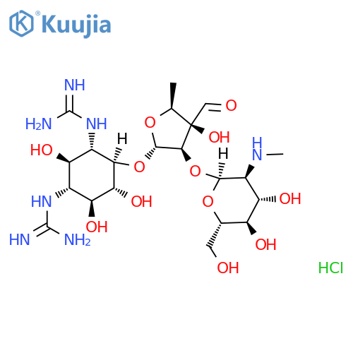 D-Streptamine, O-2-deoxy-2-(methylamino)-α-L-glucopyranosyl-(1→2)-O-5-deoxy-3-C-formyl-α-L-lyxofuranosyl-(1→4)-N1,N3-bis(aminoiminomethyl)-, hydrochloride (1:) structure