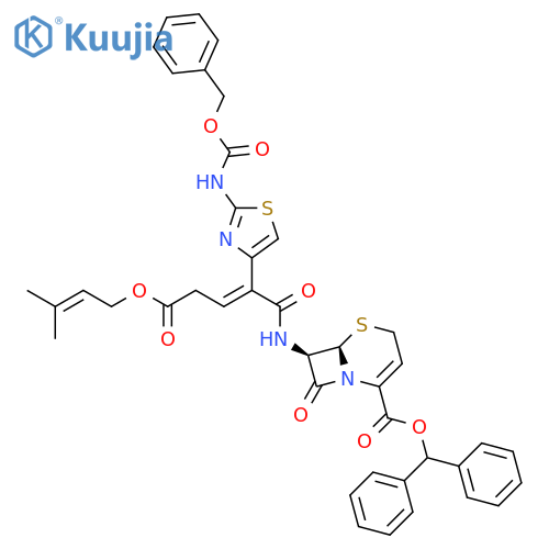 5-THIA-1-AZABICYCLO[4.2.0]OCT-2-ENE-2-CARBOXYLIC ACID, 7-[[5-[(3-METHYL-2-BUTEN-1-YL)OXY]-1,5-DIOXO-2-[2-[[(PHENYLMETHOXY)CARBONYL]AMINO]-4-THIAZOLYL]-2-PENTEN-1-YL]AMINO]-8-OXO-, DIPHENYLMETHYL ESTER, (6R,7R)- structure