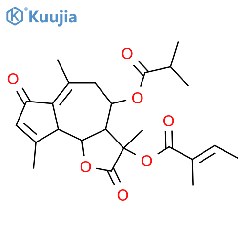 2-Methyl-2-butenoic acid 2,3,3a,4,5,7,9a,9b-octahydro-3,6,9-trimethyl-4-(2-methyl-1-oxopropoxy)-2,7-dioxoazuleno[4,5-b]furan-3-yl ester structure
