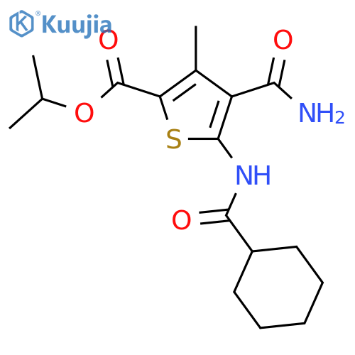 <br>4-Carbamoyl-5-(cyclohexanecarbonyl-amino)-3-methyl-thiophene-2-carboxylic a cid isopropyl ester structure