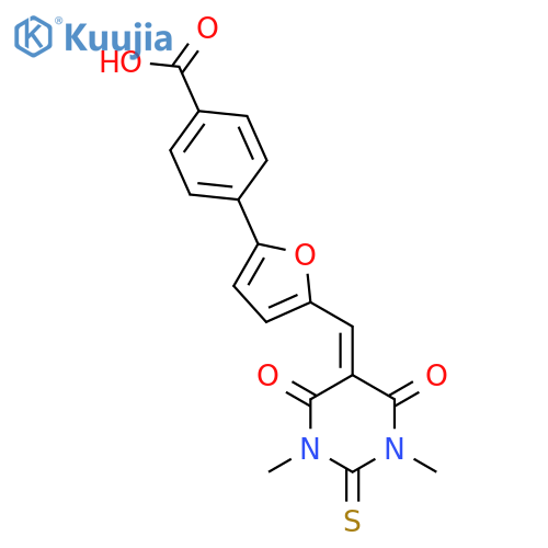 <br>4-[5-(1,3-Dimethyl-4,6-dioxo-2-thioxo-tetrahydro-pyrimidin-5-ylidenemethyl) -furan-2-yl]-benzoic acid structure