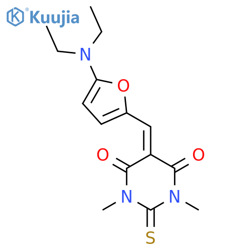 <br>5-(5-Diethylamino-furan-2-ylmethylene)-1,3-dimethyl-2-thioxo-dihydro-pyrimi dine-4,6-dione structure