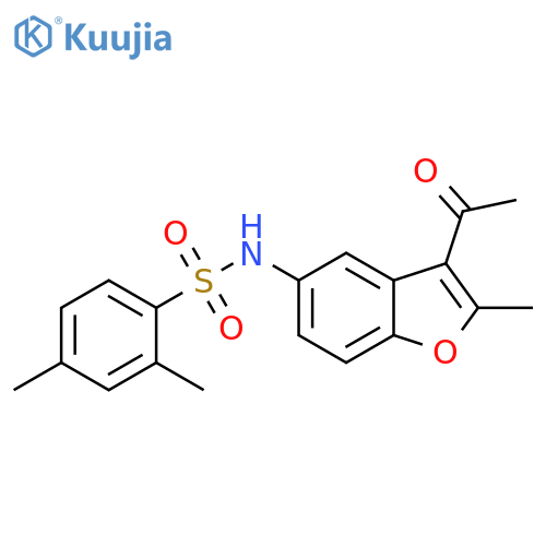 N-(3-acetyl-2-methyl-1-benzofuran-5-yl)-2,4-dimethylbenzene-1-sulfonamide structure
