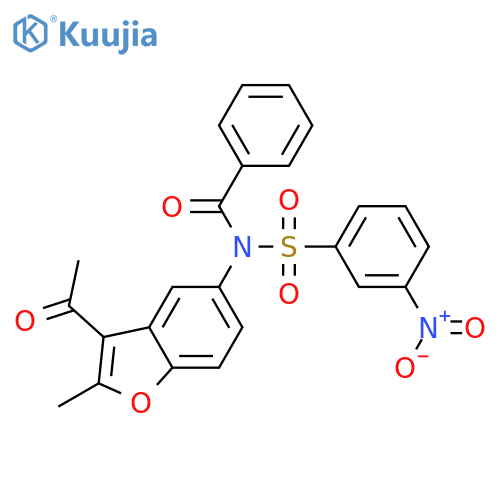 N-(3-acetyl-2-methyl-1-benzofuran-5-yl)-N-(3-nitrobenzenesulfonyl)benzamide structure
