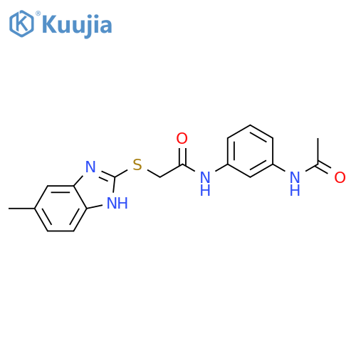 <br>N-[3-(acetylamino)phenyl]-2-[(5-methyl-1H-benzimidazol-2-yl)sulfanyl]acetam ide structure