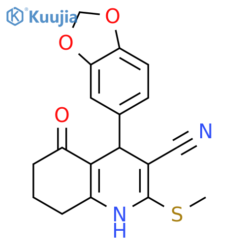 4-(2H-1,3-benzodioxol-5-yl)-2-(methylsulfanyl)-5-oxo-1,4,5,6,7,8-hexahydroquinoline-3-carbonitrile structure