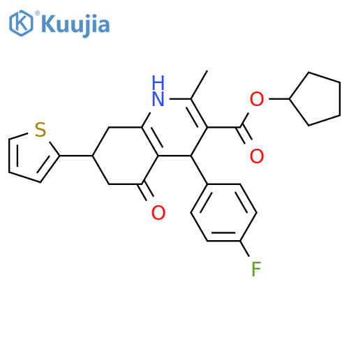 3-Quinolinecarboxylic acid, 4-(4-fluorophenyl)-1,4,5,6,7,8-hexahydro-2-methyl-5-oxo-7-(2-thienyl)-, cyclopentyl ester structure