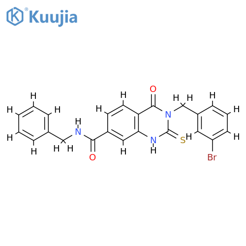 N-benzyl-3-(3-bromophenyl)methyl-4-oxo-2-sulfanylidene-1,2,3,4-tetrahydroquinazoline-7-carboxamide structure