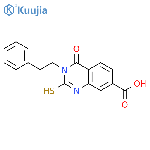 4-oxo-3-(2-phenylethyl)-2-sulfanyl-3,4-dihydroquinazoline-7-carboxylic acid structure