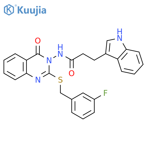 N-(2-{(3-fluorophenyl)methylsulfanyl}-4-oxo-3,4-dihydroquinazolin-3-yl)-3-(1H-indol-3-yl)propanamide structure