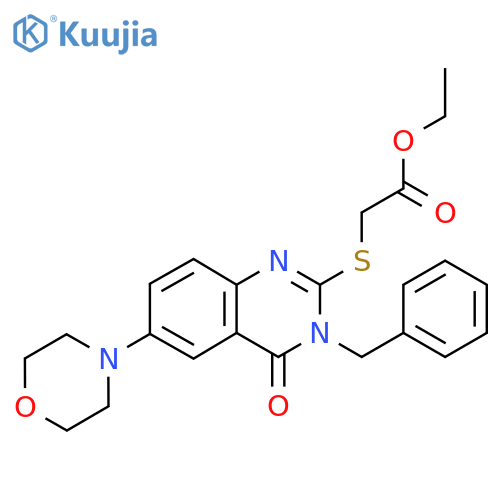 ethyl 2-{3-benzyl-6-(morpholin-4-yl)-4-oxo-3,4-dihydroquinazolin-2-ylsulfanyl}acetate structure