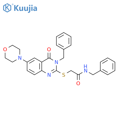 N-benzyl-2-{[3-benzyl-6-(morpholin-4-yl)-4-oxo-3,4-dihydroquinazolin-2-yl]sulfanyl}acetamide structure