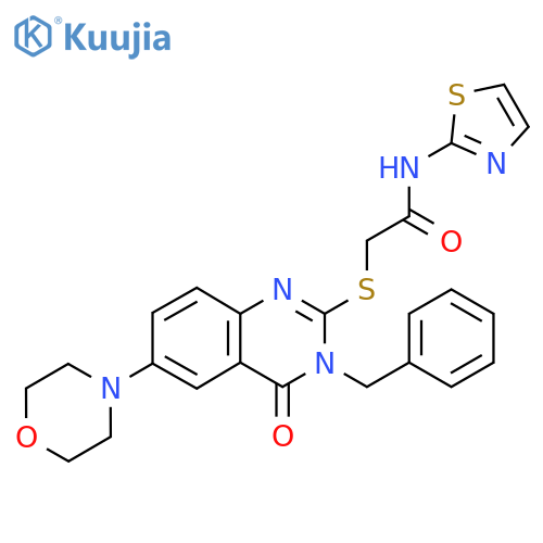 2-{3-benzyl-6-(morpholin-4-yl)-4-oxo-3,4-dihydroquinazolin-2-ylsulfanyl}-N-(1,3-thiazol-2-yl)acetamide structure