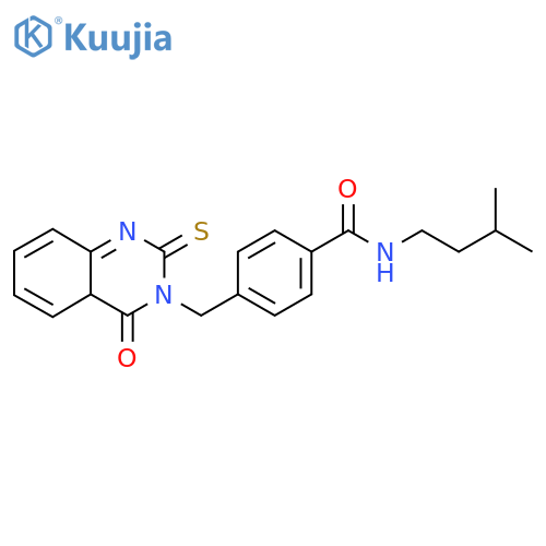 N-(3-methylbutyl)-4-(4-oxo-2-sulfanylidene-1,2,3,4-tetrahydroquinazolin-3-yl)methylbenzamide structure
