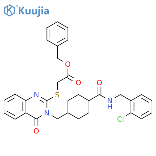 Benzyl 2-({3-[(4-{[(2-chlorophenyl)methyl]carbamoyl}cyclohexyl)methyl]-4-oxo-3,4-dihydroquinazolin-2-yl}sulfanyl)acetate structure