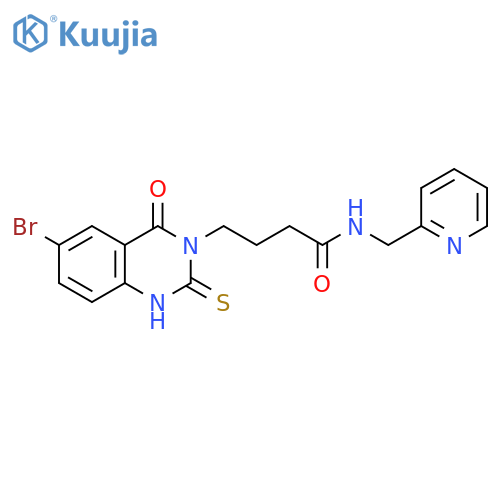 4-(6-bromo-4-oxo-2-sulfanylidene-1,2,3,4-tetrahydroquinazolin-3-yl)-N-(pyridin-2-yl)methylbutanamide structure