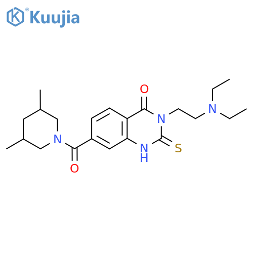 3-2-(diethylamino)ethyl-7-(3,5-dimethylpiperidine-1-carbonyl)-2-sulfanylidene-1,2,3,4-tetrahydroquinazolin-4-one structure