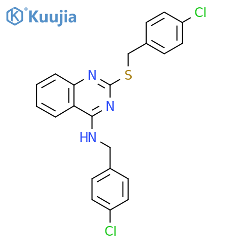 N-(4-chlorophenyl)methyl-2-{(4-chlorophenyl)methylsulfanyl}quinazolin-4-amine structure