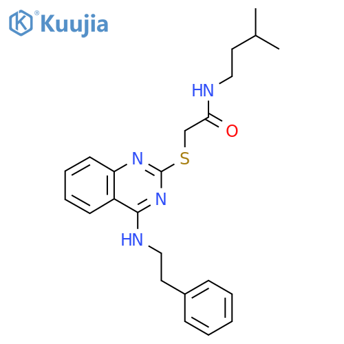 N-(3-methylbutyl)-2-({4-(2-phenylethyl)aminoquinazolin-2-yl}sulfanyl)acetamide structure