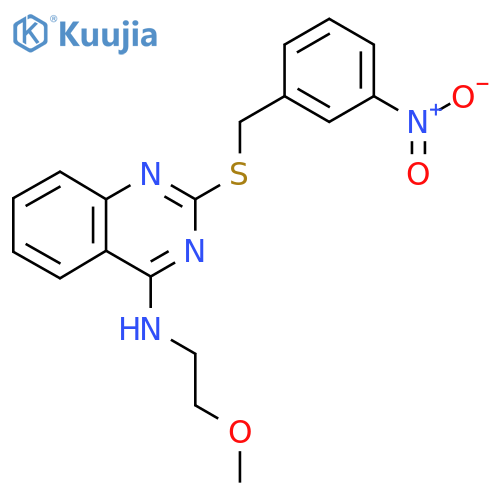 N-(2-methoxyethyl)-2-{(3-nitrophenyl)methylsulfanyl}quinazolin-4-amine structure