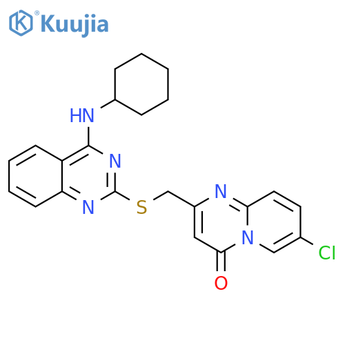 7-chloro-2-({4-(cyclohexylamino)quinazolin-2-ylsulfanyl}methyl)-4H-pyrido1,2-apyrimidin-4-one structure