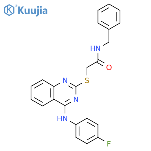 N-benzyl-2-({4-(4-fluorophenyl)aminoquinazolin-2-yl}sulfanyl)acetamide structure