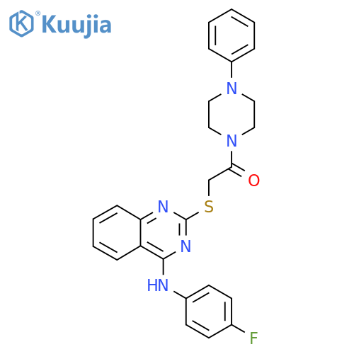2-({4-[(4-fluorophenyl)amino]quinazolin-2-yl}sulfanyl)-1-(4-phenylpiperazin-1-yl)ethan-1-one structure