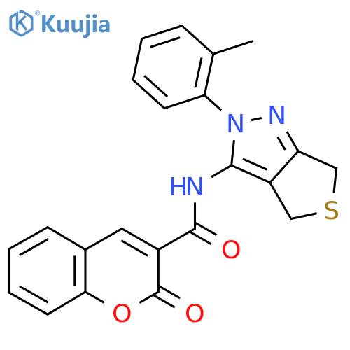 N-2-(2-methylphenyl)-2H,4H,6H-thieno3,4-cpyrazol-3-yl-2-oxo-2H-chromene-3-carboxamide structure