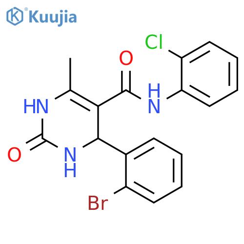 4-(2-bromophenyl)-N-(2-chlorophenyl)-6-methyl-2-oxo-1,2,3,4-tetrahydropyrimidine-5-carboxamide structure
