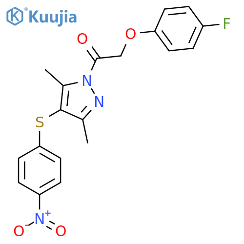 1-{3,5-dimethyl-4-(4-nitrophenyl)sulfanyl-1H-pyrazol-1-yl}-2-(4-fluorophenoxy)ethan-1-one structure