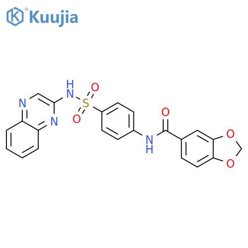 <br>Benzo[1,3]dioxole-5-carboxylic acid [4-(quinoxalin-2-ylsulfamoyl)-phenyl]-a mide structure