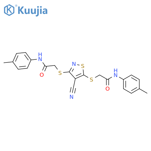 <br>2,2'-((4-Cyanoisothiazole-3,5-diyl)bis(sulfanediyl))bis(N-(p-tolyl)acetamid e) structure
