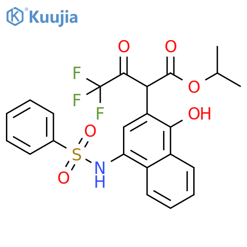 propan-2-yl 2-(4-benzenesulfonamido-1-hydroxynaphthalen-2-yl)-4,4,4-trifluoro-3-oxobutanoate structure