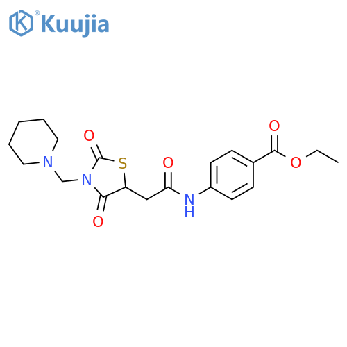 ethyl 4-(2-{2,4-dioxo-3-(piperidin-1-yl)methyl-1,3-thiazolidin-5-yl}acetamido)benzoate structure