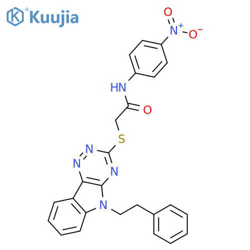 <br>N-(4-Nitro-phenyl)-2-(5-phenethyl-5H-[1,2,4]triazino[5,6-b]indol-3-ylsulfan yl)-acetamide structure