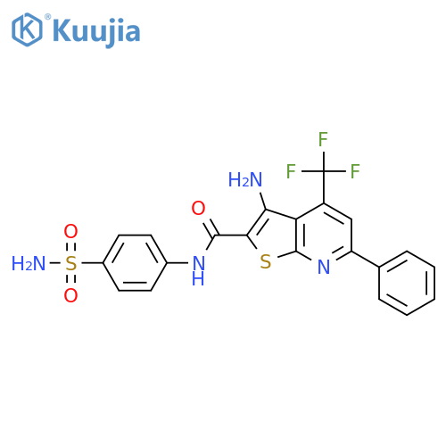 3-amino-6-phenyl-N-(4-sulfamoylphenyl)-4-(trifluoromethyl)thieno2,3-bpyridine-2-carboxamide structure