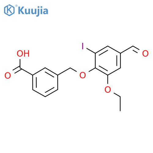 3-[(2-ethoxy-4-formyl-6-iodophenoxy)methyl]benzoic acid structure