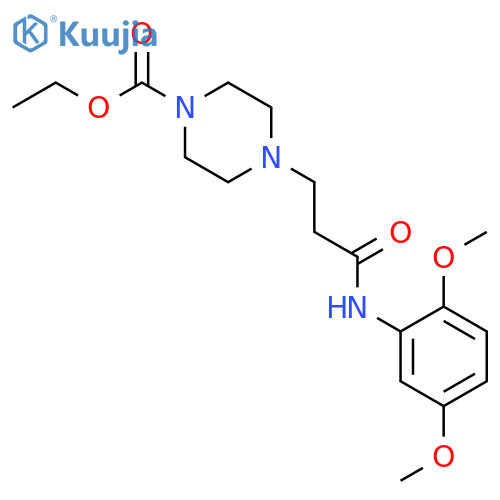 <br>4-[2-(2,5-Dimethoxy-phenylcarbamoyl)-ethyl]-piperazine-1-carboxylic acid et hyl ester structure
