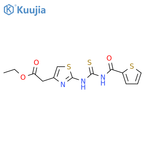 ethyl 2-2-({(thiophen-2-yl)formamidomethanethioyl}amino)-1,3-thiazol-4-ylacetate structure