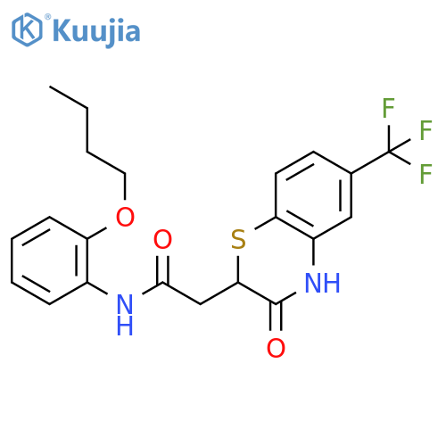 N-(2-butoxyphenyl)-2-3-oxo-6-(trifluoromethyl)-3,4-dihydro-2H-1,4-benzothiazin-2-ylacetamide structure