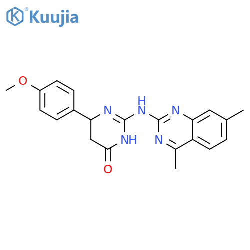 <br>2-((4,7-dimethylquinazolin-2-yl)amino)-6-(4-methoxyphenyl)-5,6-dihydropyrim idin-4(3H)-one structure